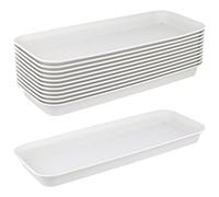 CHUENHEI 12 posavasos rectangulares de plástico, 39,5 x 17 x 3 cm, color blanco, maceta para plantas, platillo, platillo rectangular, para interior y exterior