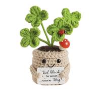 CHUNLINLAODA Trebol 4 Hojas de Ganchillo, Flor Artificial de Ganchillo, Muñecos de Ganchillo Trébol, Mini Maceta de Punto, Amuletos de la Suerte y Proteccion para Amigos, Compañeros Trabajo (Verde)