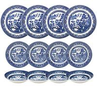 Churchill Cena de sauce azul placas placas de ensalada y Coupe 12 pieza vajilla Set 12 piezas Set de tazones