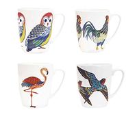 Churchill China Queens Paradise Birds - Juego de 4 tazas de 400 ml, diseño de búho, diseño de flamencos y gallo
