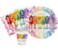 Ciao Kit Mesa Fiesta Party Rainbow High para 8 personas (36 piezas: 8 platos Ø18cm, 8 vasos 200ml, 20 servilletas 33x33cm) en papel compostable eco-friendly