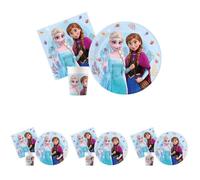Ciao Kit Vajilla de Fiesta Disney Frozen Idyllic Wonder para 8 personas (36 pcs: 8 platos Ø23cm, 8 vasos 200ml, 20 servilletas 33x33cm) de papel FSC compostable eco-friendly (Paquete de 4)