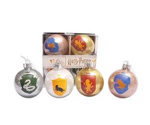 Ciao Set of 4 Harry Potter Hogwarts Houses Glitter decoupage Christmas Tree Balls (Ø8cm) Officially Licensed Wizarding World with Fabric Ribbon in giftbox
