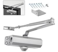Cierrapuertas hidráulico automático con tope, resorte ajustable, amortiguador de cierre, para uso comercial y residencial, puerta de 25-45 kg con video de instalación EN1154, color plata.