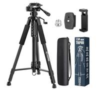 CIGMAN Trípode láser Ajustable de 4 Secciones, Ampliable 81-150 cm, con Cabezal panorámico de 3 vías, Montaje de Tornillo de 1/4" y 5/8" y Soporte para teléfono, Adecuado para cámaras, Niveles láser