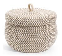 Ciieeo Cesta con Tapa Redonda de Cuerda de Algodón, Cesta Decorativa | Ligera y Elegante, Diseño Minimalista con Anilla, para Correo, Juguetes y Armario
