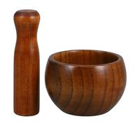 Ciieeo Mortero y Pilón de Madera Marrón para Cocina, Utensilio Sencillo y Ergonómico para Triturar Ajo sin Dañar Manos, Diseño Redondo y Acabado Exquisito, 1 Set