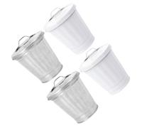 Ciieeo Set de 4 Cubos de Basura Tapa de Hierro Blanco, Multiusos y Fáciles de Mover, Ideales para Cocina y Baño Diseño Creativo y Elegante