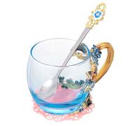 Ciieeo Taza de Té de Vidrio Esmaltado con Cuchara de Esmalte, Juego de 1 Set, Material Aleación y Vidrio, Adecuado para Decoración y Exhibición en Cocina Estilo Varios estilos