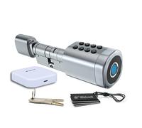 Cilindro cerradura smart Bluetooth Tuya - Aleación aluminio plata efecto inox - Internet mediante pasarela Bluetooth/Wi-Fi incluida - Acceso: Código, Tarjeta (4), Huella, App, Llave (2) - IP55