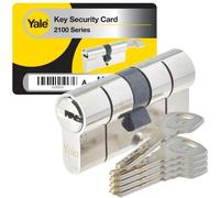 Cilindro de seguridad Yale, serie 2100, con llave reversible, 30x40 mm, níquel, con protección anti-manipulación, anti-taladro y anti-golpe, incluye 5 llaves