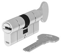 Cilindro Europerfil Yale 2100 para cerraduras Knauf, 40/40 mm, acabado cromado pulido: Cilindro de alta seguridad con función de emergencia y protección, llave reversible con ranura "Snake", incluye 5