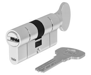 Cilindro Europerfil Yale 2100 para cerraduras Knauf, 40/40 mm, acabado cromado pulido: Cilindro de alta seguridad con función de emergencia y protección, llave reversible con ranura "Snake", incluye 5