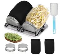 Cinnani Kit de Tarros de Germinación Brote de Semilla, Germinador de Semillas con 2 1000ml Frascos de Vidrio, 2 Soporte, 1 Bandeja, 2 Filtros de Acero Inoxidable, 2 Tela de Sombreado y Cepillo