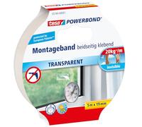 Cinta adhesiva de montaje de doble cara tesa Powerbond (5 m x 19 mm), transparente