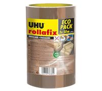 Cinta de embalaje UHU Rollafix, cinta de embalaje, marrón, 3 x 50 m