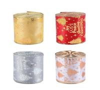 Cinta de Navidad dorada con purpurina, 4 rollos de corona para envolver | Juego de 4 cintas navideñas doradas con purpurina: fabricación de coronas, decoración de árboles y proyectos de envoltura
