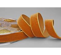 Cinta de terciopelo 447G de 3 m x 22 mm, color marrón claro, terciopelo dorado con borde dorado, cinta de regalo, elegante envoltorio de regalo, decoración de Navidad, cinta de costura
