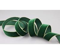 Cinta de terciopelo de 3 m x 16 mm 621G terciopelo verde oscuro dorado con borde dorado, terciopelo de terciopelo, cinta de regalo elegante, embalaje de regalo, decoración, cinta de Navidad para coser