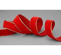 Cinta de terciopelo de 3 m x 22 mm, 629 g, terciopelo rojo claro y dorado con borde dorado, cinta de regalo elegante para embalaje de regalo, decoración de Navidad, cinta de costura