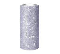 Cinta de Tul Plateada con Brillos | 50 Yardas de Tela de Tul Brillante de 6 Pulgadas para Decoraciones de Bodas, Regalos y Manualidades DIY