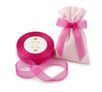 Cinta para envolver regalos - Velado/organza fucsia 1,5 cm x 45 m - Cinta de tela
