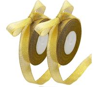 Cintas Doradas De 25 Yardas, 2 Rollos De Cinta Dorada Para Rizar, Cintas De Organza Transparentes y Brillantes, Cinta Fina Con Purpurina Para Envolver Regalos, Manualidades, Decoración (10 Mm)