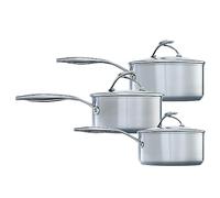 Circulon SteelShield - Juego de 3 cacerolas de acero inoxidable aptas para inducción de 16/18/20 cm con tapas de vidrio antiadherentes híbridas, asas que se mantienen frías, utensilios de cocina aptos