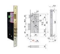 Cisa 1.52521.45.0 - Embutir madera e=45 picaporte y bulones frente recto laton