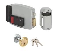 CISA 111610501, Cerradura eléctrica para aplicar, 12 V, barnizado gris aluminio, entrada 50, mano derecha, cilindro estándar