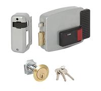 CISA 111610702, Cerradura eléctrica para aplicar, 12 V, barnizado gris aluminio, entrada 70, mano izquierda, cilindro estándar