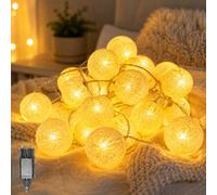 Ciskotu 3,8M Guirnalda Luces Interior 20 Bolas de Algodón con Enchufe, Luces Navidad Interior Luces de Hadas, Guirnalda Luminosa Bolas Cadena De Luces para Balcón, Ventana, Fiesta, Boda, Navidad