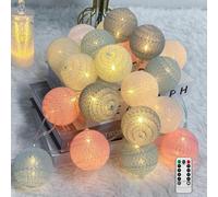 Ciskotu Guirnalda Luces Interior - 20 LED USB Bolas de Algodón Cadena Luces con Mando Distancia & Temporizador - Luz LED para Interior para Dormitorio, Niños, Fiesta, Navidad (Macaron)