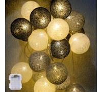 Ciskotu - Guirnalda luminosa de algodón, bolas de 3,3 m, 20 LED, cadena con enchufe para dormitorio, cortina, fiesta, Navidad, cumpleaños, boda, habitación de bebé, romántica decoración