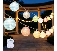 Ciskotu Guirnaldas luminosas con batería, guirnalda luminosa de 3,8 m con 20 LED, bolas de algodón para habitaciones infantiles, fiestas navideñas, jardines y terrazas.
