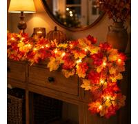 Ciskotu Luces Autumn Decor Maple Leaves, guirnalda de 2,2 + 0,8 m con 31 luces, decoración de Halloween con enchufe, para Acción de Gracias, Halloween y fiestas