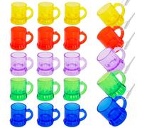 Cisolen 20 vasos de chupito de plástico, vasos de chupito para colgar con asa Vasos de chupito para fiestas reutilizable para soltero fiesta temática de carnaval boda cumpleaños (Colorido)