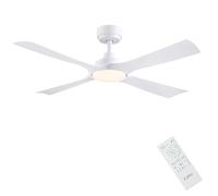 CJOY Ventilador de Techo Inclinado Blanco 122 cm 4 Aspas Silencioso | Ventilador de Techo con Luz y Mando, Reversible CC, 6 Velocidades, LED Regulable, Temporizador, Para Dormitorio/Salon