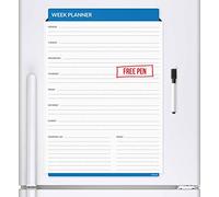 CKB LTD® - Planificador semanal magnético para la nevera con rotulador, pizarra blanca de limpieza en seco, para la cocina, oficina, para notas, avisos, exámenes, de gran tamaño, con lista de la compra, tamaño A3, 7 días, 1 tabla con la semana completa