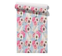 Claccis Papel de Pared Removible Panel Revestimiento Alero PVC Flores Y Pájaros Natural Elegance Elegancia Natural Papel Pintado Impermeable Resistente Aceite Para Paredes Cocina 45x500cm