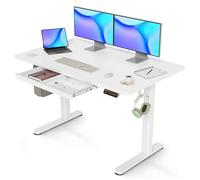 Claiks 120x60cm Escritorio Regulable en Altura con Cajones,80KG Capacidad de Carga Escritorio Elevable con 3 Memorias Inteligentes & 2 Gancho para Auriculares, Blancos