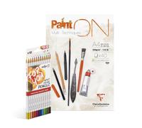 Clairefontaine - 1 bloque PaintON A4 40 hojas + 12 lápices de colores