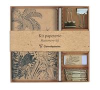 Clairefontaine 116046C - Kit de papelería que contiene un cuaderno 11 x 17 cm 64 páginas lineadas, un lápiz de papel, 2 pinzas dobles clip, 10 clips y una goma - Colección Le Cerisier Blanc