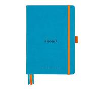 Clairefontaine 118777C - Cuaderno RHODIARAMA Goalbook reborde rígido 14, 8 x 21 cm, 240 páginas de puntos pequeños (DOT), papel marfil numerado 90 g, cierre elástico y portabolígrafos, tapa turquesa