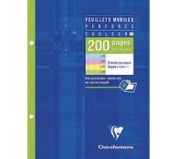 Clairefontaine 13511C Estuche de hojas sueltas perforadas de 4 colores - 17x22 cm - 200 páginas Cuadrados grandes - Papel blanco 90 g - Colores surtidos (50 páginas amarillas, azules, rosas y verdes)