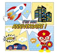 Clairefontaine 20034C - Juego de invitaciones de cumpleaños (8 Sobres individuales de 11,6 x 11,6 cm y 8 sobres de 12 x 12 cm), diseño de Super héroe