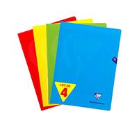 Clairefontaine, 293361AMZC, Lote de 4 Cuadernos, Mimesys, 24x32 cm, 96 Páginas , Interiores: Cuadrados Grandes, Papel Blanco 90 gr, Cubierta de Polipropileno, Azul, Rojo, Amarillo, Verde