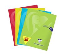 Clairefontaine 303795C - Mimesys cahier d'écriture piqué polypro 17x22cm 32p DL 3 mm I coloris assortis - Paq de 25