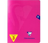 Clairefontaine 313740AMZC - Lote de 3 cuadernos con grapas Mimesys (17 x 22 cm, 96 páginas grandes azulejos - 90 g, cubierta de polietileno, color rosa