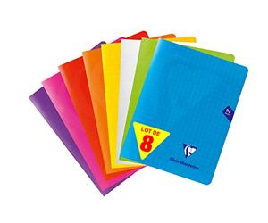 Clairefontaine 313741AMZC Lot de 8 Cahiers Agrafés Mimesys - 17x22 cm - 96 Pages Grands Carreaux - Papier Blanc 90 g - Couverture Polypro (Bleu, Rouge, Vert, Jaune, Violet, Orange, Rose, Incolore)